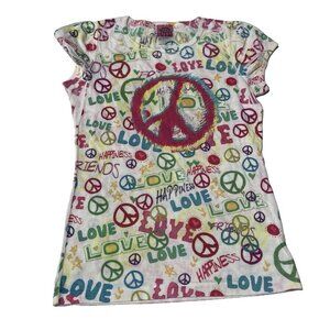 WASABI & GINGER Girls Large 10 12 Shirt T-shirt Top Peace Love Happiness Colorfu